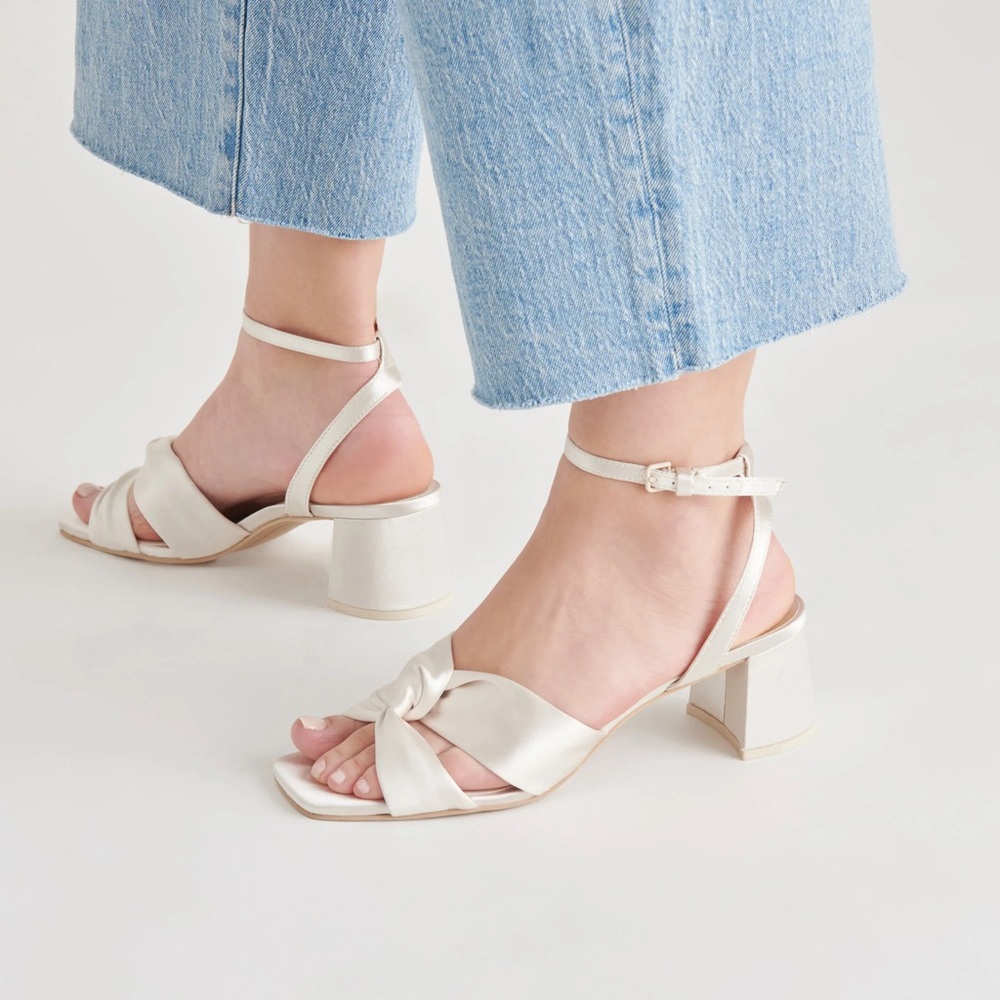 NEW IN BOX - Dolce Vita Ivory Satin Heeled Sandals